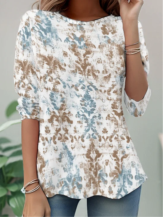 Women's Long Sleeve T-shirt Spring/Fall White Abstract Jersey Crew Neck Daily Going Out Casual Top