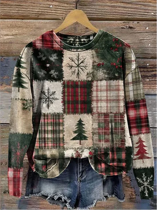 Loose Casual Multicolor Block Crew Neck Sweatshirt