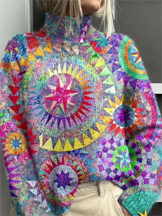 Vintage Mock Neck 3D Printing Sweatshirt