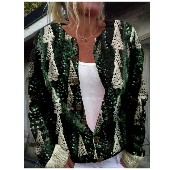 Crew Neck Loose Casual Geometric Jacket