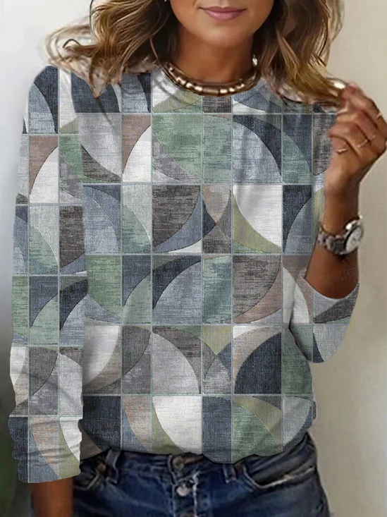 Geometric Print Long Sleeve Crew Neck T-shirt