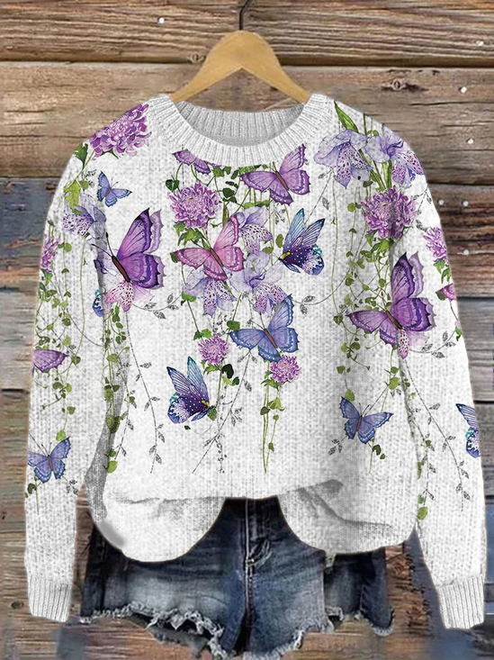 Crew Neck Loose Floral Casual Sweatshirt