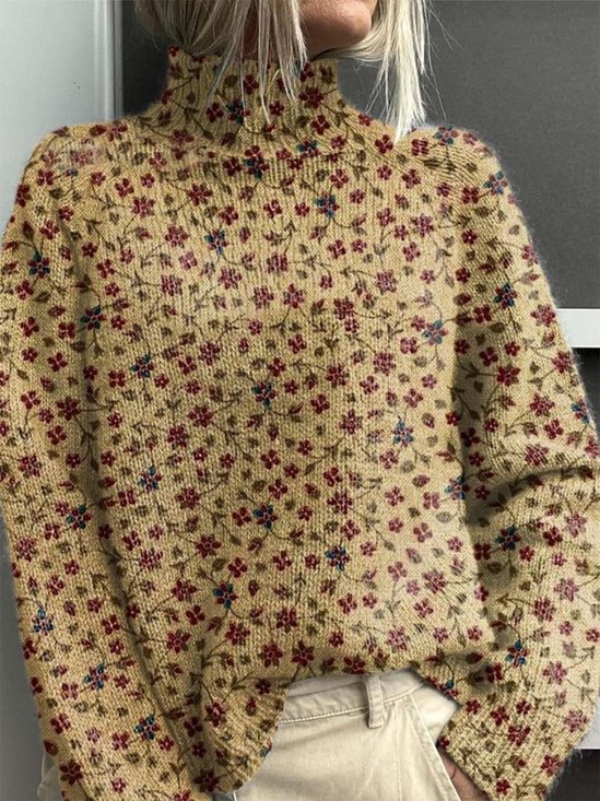 Vintage Ditsy Floral Loose Mock Neck Sweatshirt