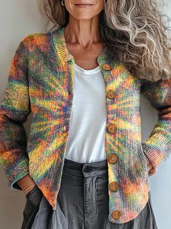 Knitted Loose Crew Neck Casual Cardigan