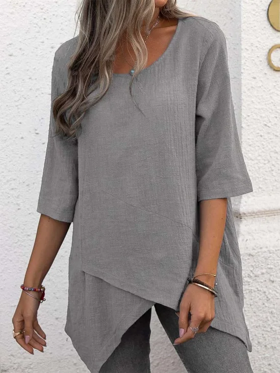 Plain Vintage Loose Crew Neck T-Shirt