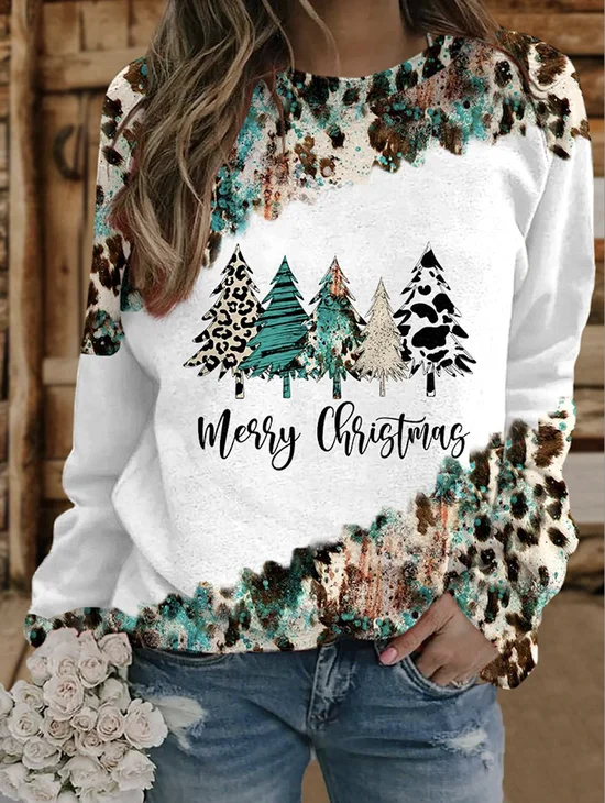 Western style Christmas tree color blocked sweatshirt