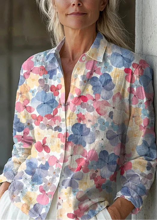 Women's Vintage Floral Print Casual Linen Cotton Shirt