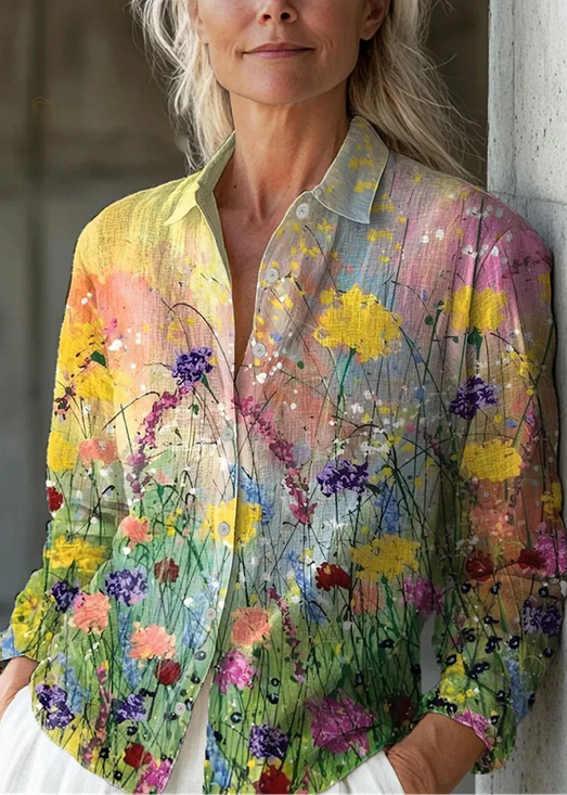 Women's Vintage Floral Print Casual Linen Cotton Shirt