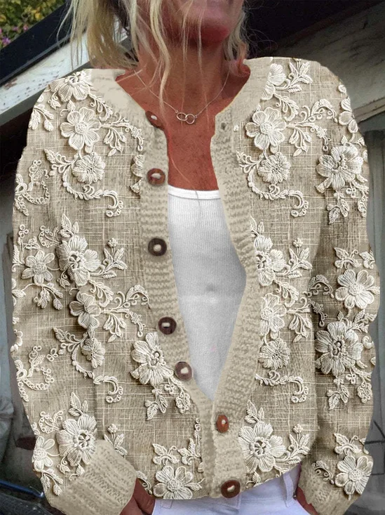 Vintage 3D Printed Long Sleeve Cardigans