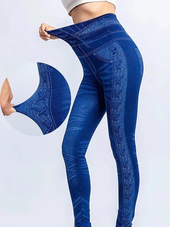 Casual Tight Denim Print Graphic Leggings