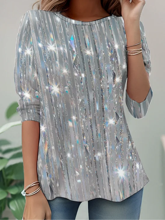 Colorful Light Dots And Dazzling Silver Stripes Pattern Long Sleeve Shirt