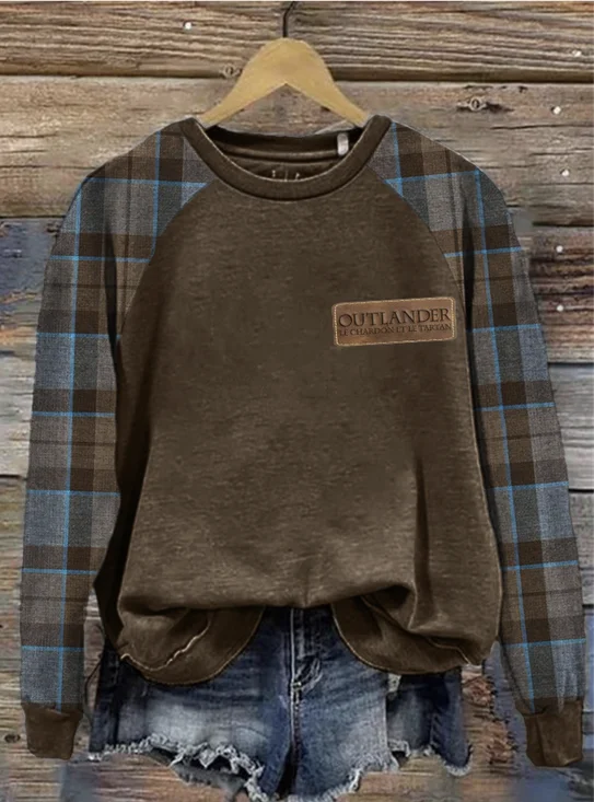 Historical Tv Show Leather Patch Vintage Plaid Raglan Sweatshirt