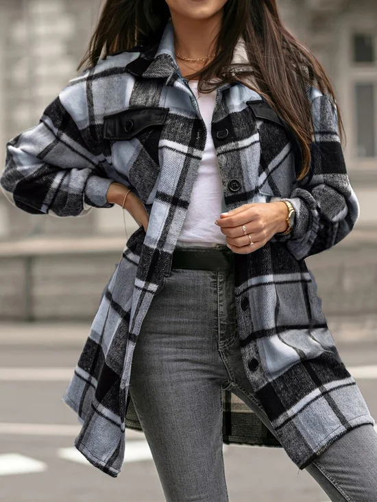 Plaid Shawl Collar Casual Loose Jacket