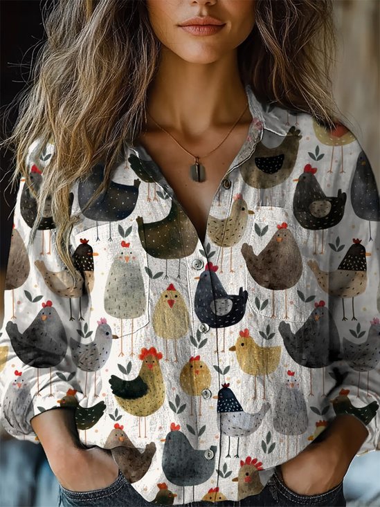 Animal Print Long Sleeve Crew Neck Shirts