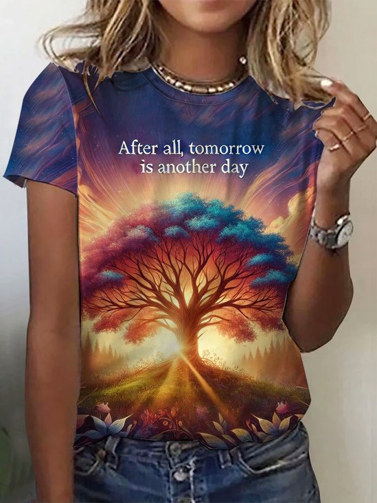 Plant Pattern Print Short Sleeve Crew Neck T-shirt