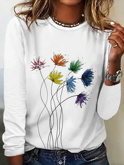 Jersey Loose Floral Casual T-Shirt