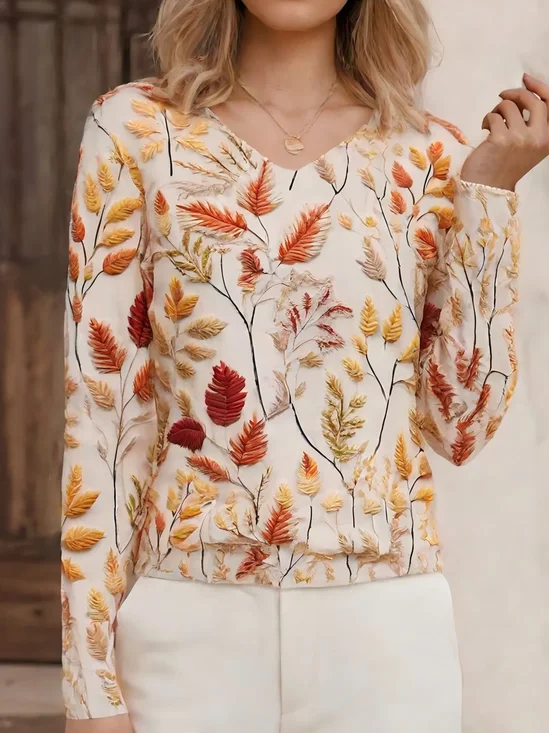 Casual V Neck Long Sleeve T-Shirt