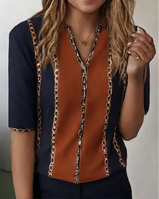 Print Casual V Neck Long Sleeve T-Shirt