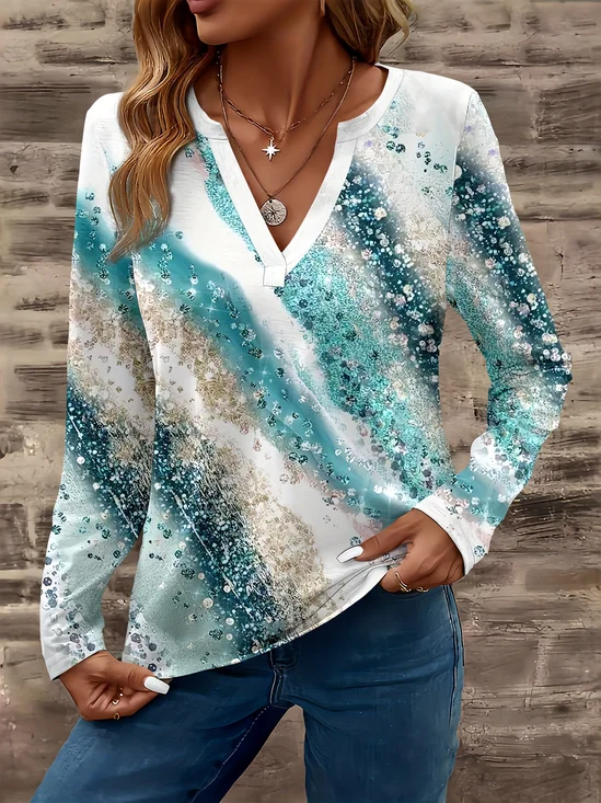 Casual V Neck Long Sleeve T-Shirt