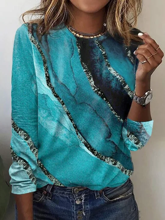 Abstract Print Long Sleeve Crew Neck T-shirt