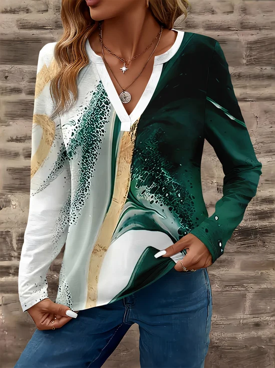 Casual V Neck Long Sleeve T-Shirt