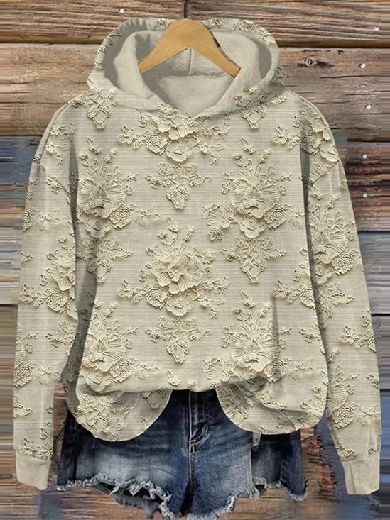Vintage Floral Embroidery Art Cozy Women's Hoodie