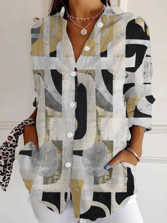 Shirt Collar Loose Abstract Casual Shirt