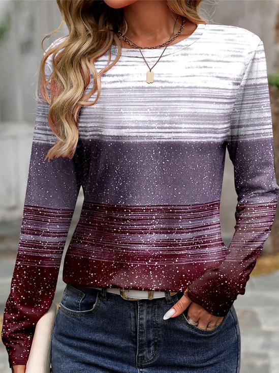 Print Casual V Neck Long Sleeve T-Shirt
