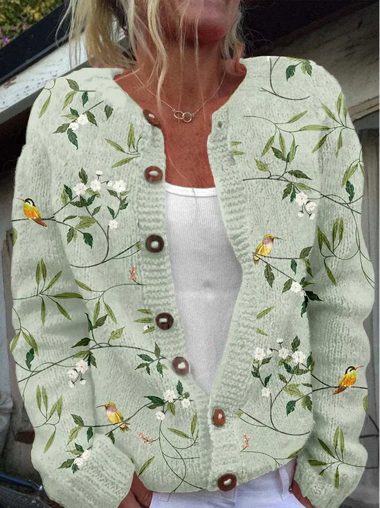 Knitted Loose Casual Crew Neck Cardigan