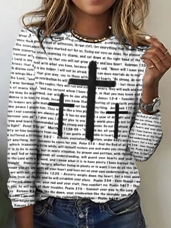 Cross pattern printed long sleeved T-shirt