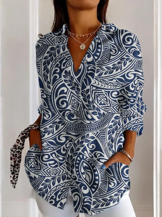 Retro floral dark patterned casual long sleeved shirt