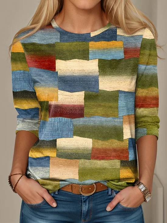 Casual Long Sleeve Round Neck T-Shirt