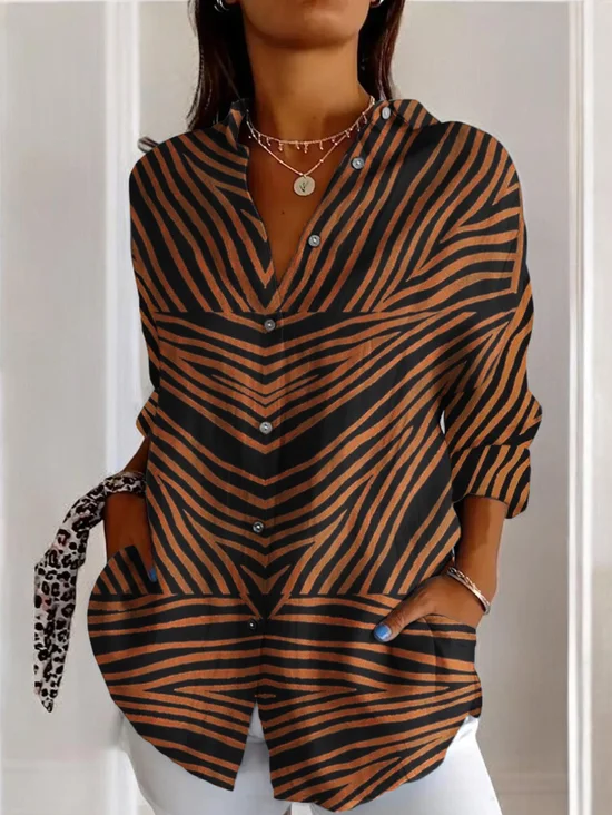 Geometric line printed casual long sleeved shirt