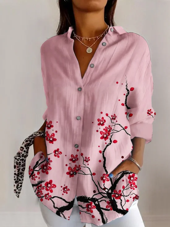 Plum blossom pattern casual long sleeved shirt