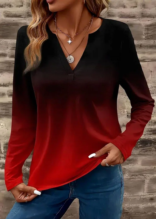 Casual V Neck Long Sleeve T-Shirt