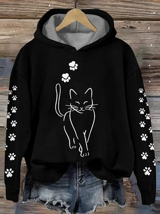 Cat Print Long Sleeve Hoodie