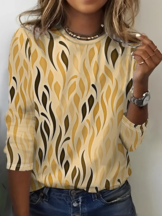 Abstract Print Long Sleeve Crew Neck T-shirt