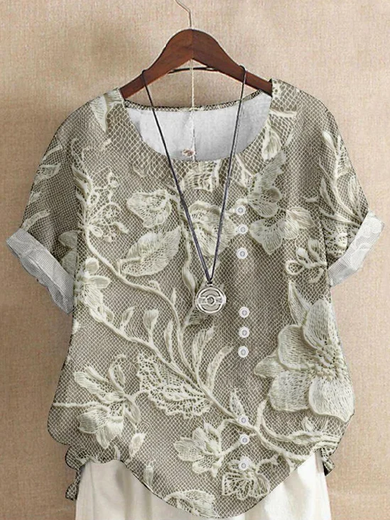 Loose Casual Short sleeve button T-Shirt
