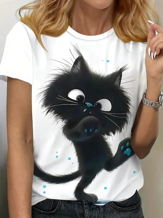 Cat Print Casual T-Shirt