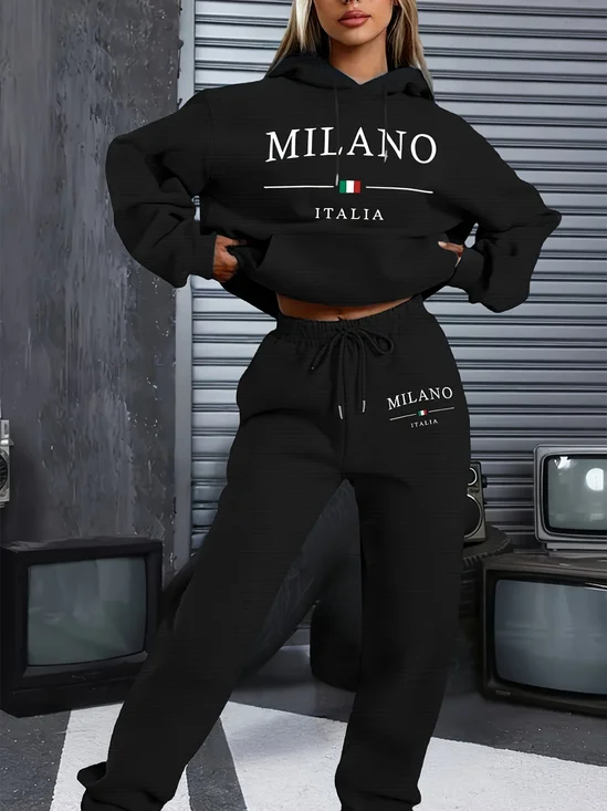 Italian Theme Women's Casual Sweatshirt and Pants Set