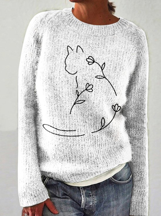 Minimalist Flower Cat Art Knitted Sweater