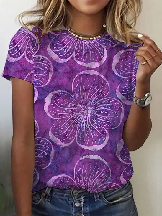 Floral Print Short Sleeve Crew Neck T-shirt