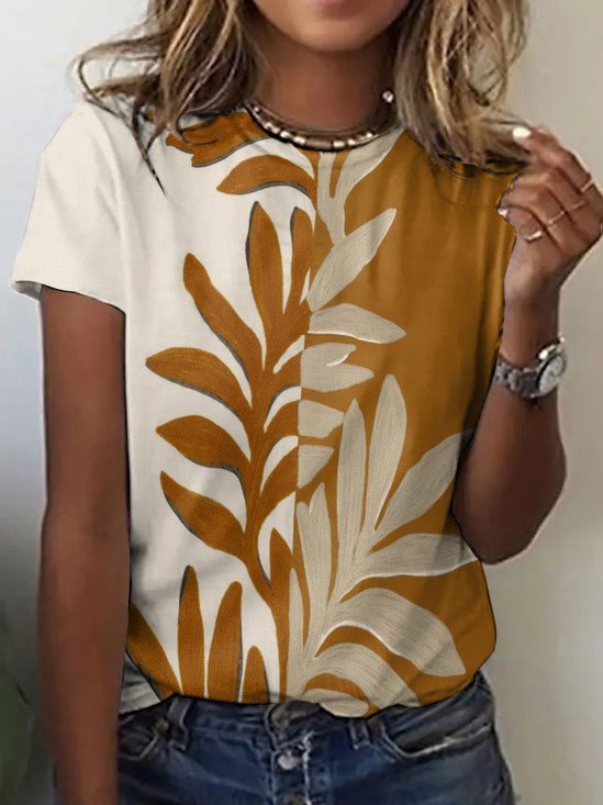 Retro style color blocked casual short sleeved T-shirt