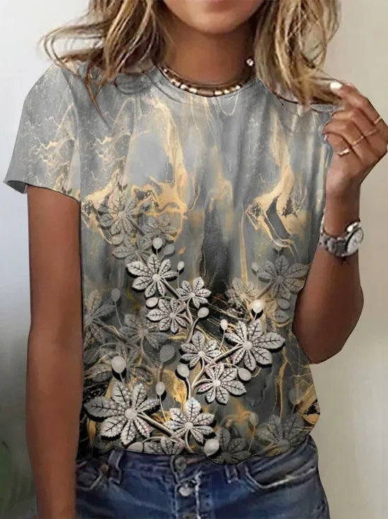 Floral Print Short Sleeve Crew Neck T-shirt