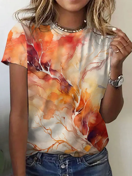 Abstract Print Short Sleeve Crew Neck T-Shirts