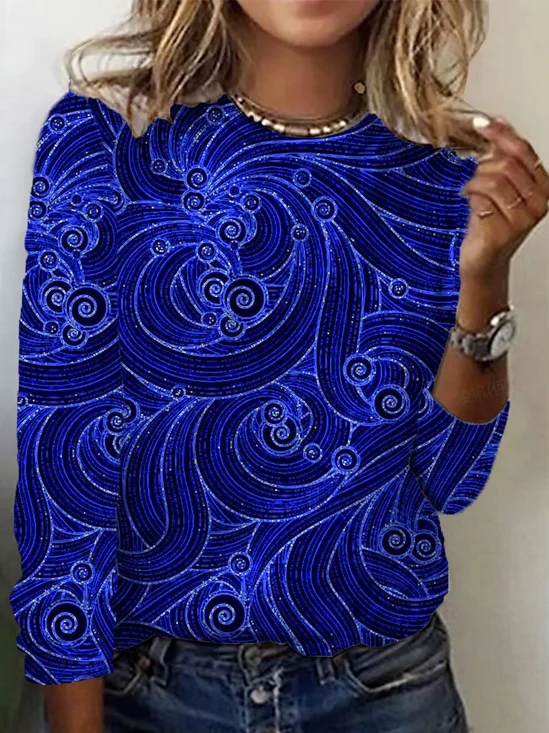 Abstract Print Long Sleeve Crew Neck T-shirt