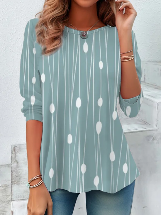 Women's Striped Print Casual Round Neck Tunic T-Shirt