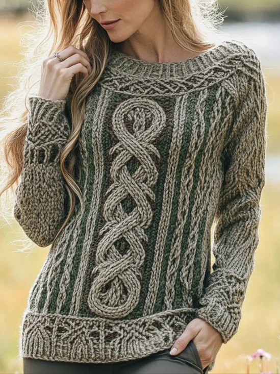 Irish Celtic Knitted Round Neck Sweater