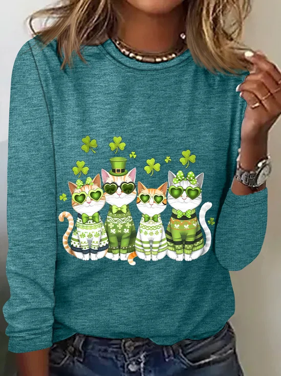 St. Patrick’S Day Cats Casual Long Sleeve Shirt