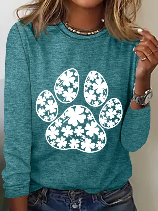 Paw Print Patricks Day Casual Long Sleeve Shirt
